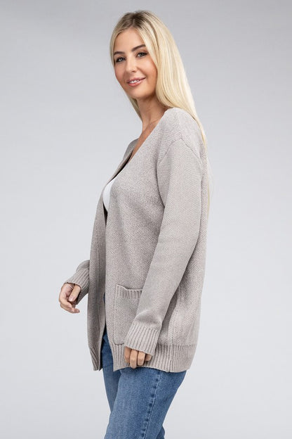 Melange Open Front Sweater Cardigan with Front Pockets