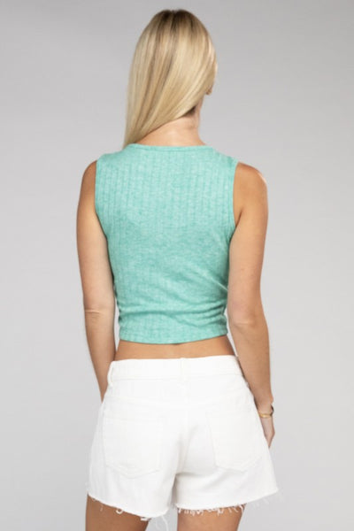 Ribbed Scoop Neck Cropped Sleeveless Top - Fashions Envy