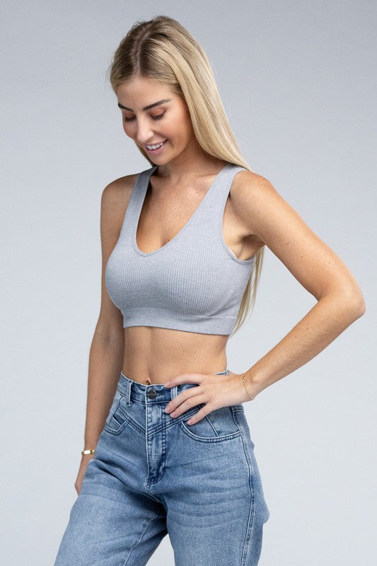 Fitted Ribbed Cropped V-Neck Tank Top