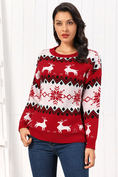 Reindeer Round Neck Sweater - Fashions Envy