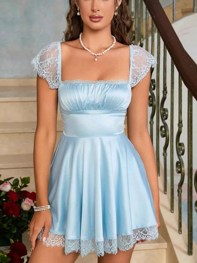 Lace Trim Square Neck Mini Dress