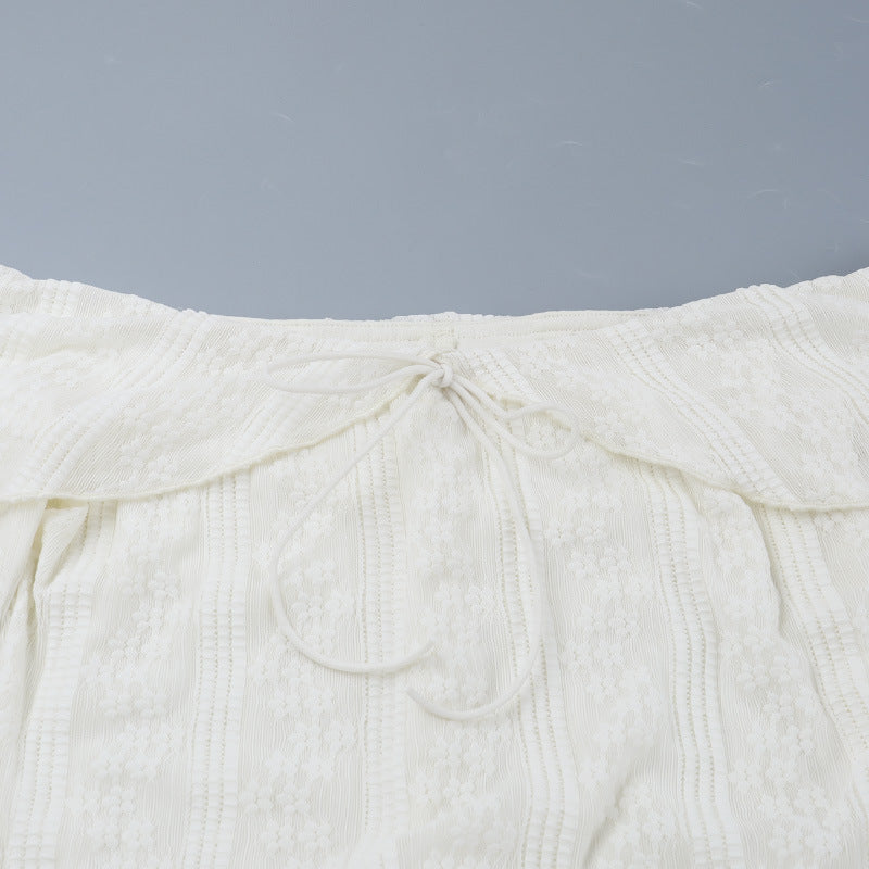 Off Shoulder Backless Lace Dress - Long Sleeve Mini Apricot - Fashions Envy