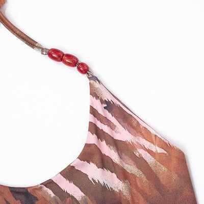 Beaded Halter Romper - Printed Sleeveless Party Style