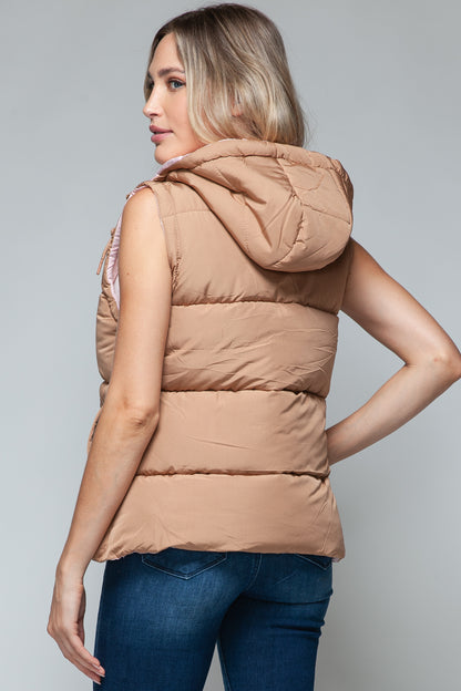 Camel Snap and Zip Closure Hooded Vest