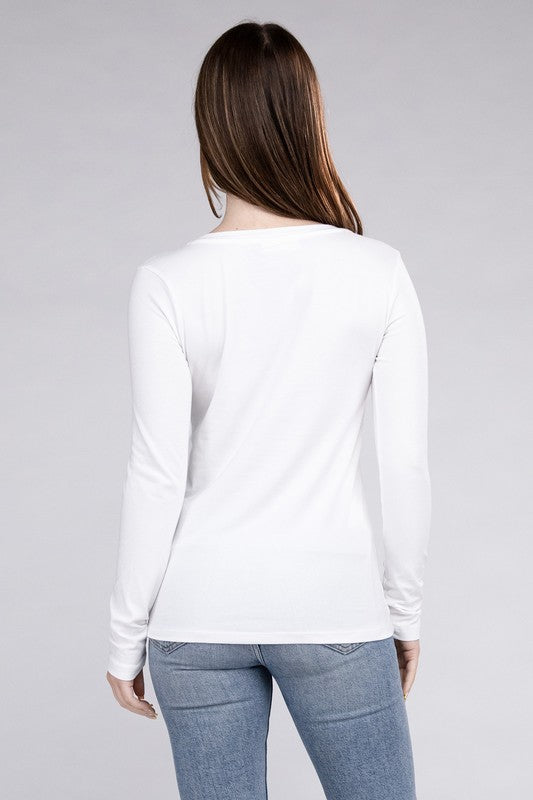 Cotton V-Neck Long Sleeve Casual T-Shirt