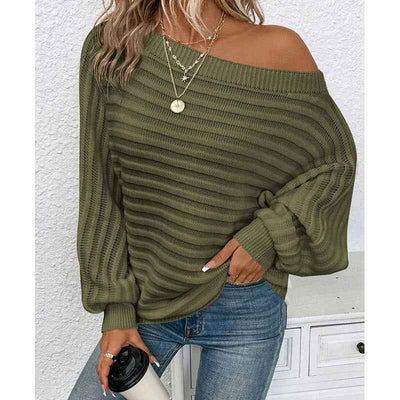 Off-Shoulder Sweater - Cozy Batwing Knit Top