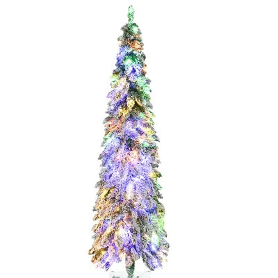 Snow Flocked Pencil Christmas Tree - 6 FT Pre-Lit