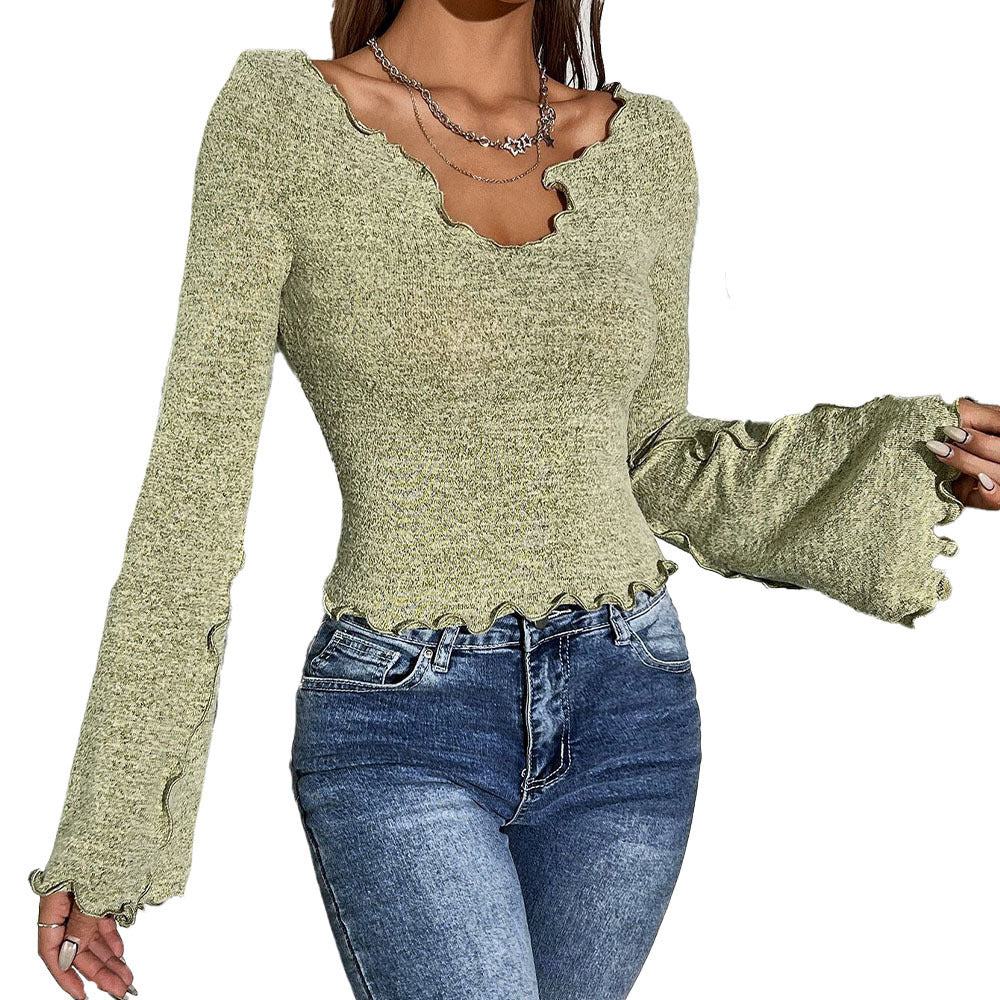 Frayed Flare Sleeve Top - Elegant Grass Green
