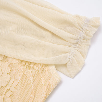 Sheer Mesh and Lace Maxi Dress - Sleeveless Off-Shoulder