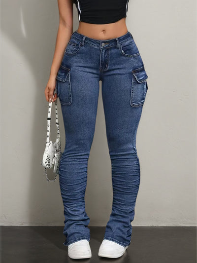 Workwear Jeans with Multiple Pockets - Elastic Comfort - Fashions Envy