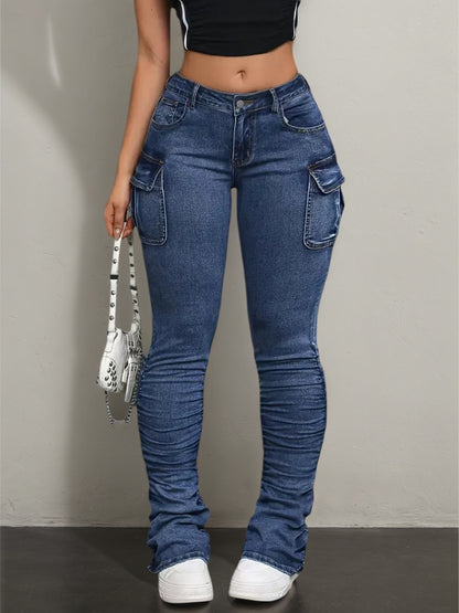 Workwear Jeans with Multiple Pockets - Elastic Comfort - Fashions Envy