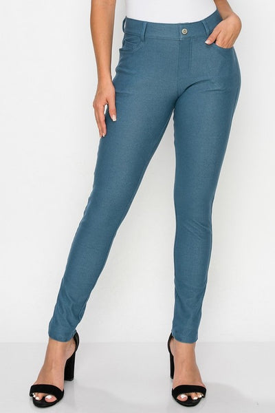 Cotton-Blend 5-Pocket Skinny Jeggings - Fashions Envy