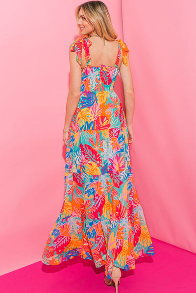 Smocked Ruffle Tiered Maxi Dress - Vibrant Tropical Print