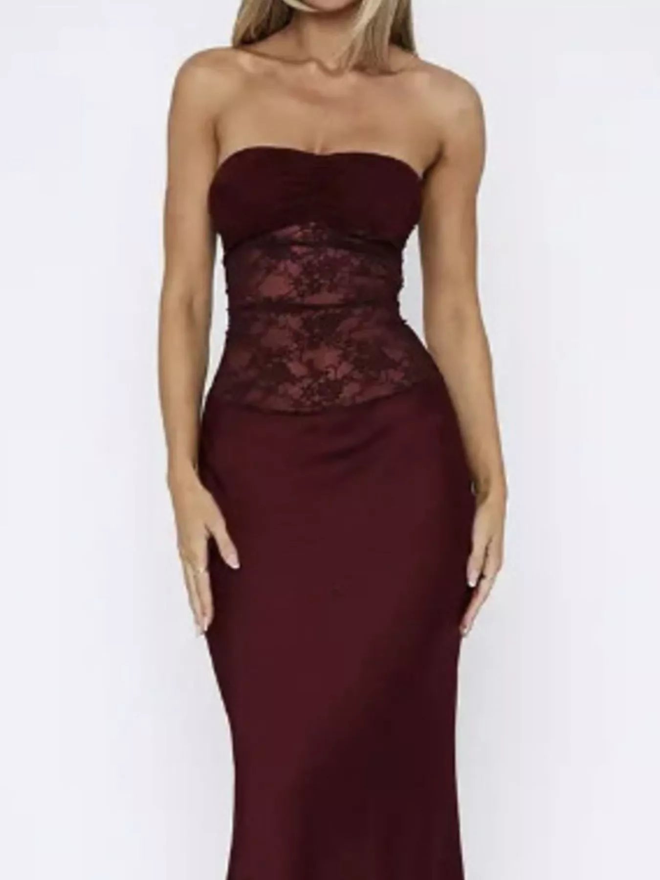 Lace Corset Maxi Dress - Sheer Elegant Evening Gown - Fashions Envy