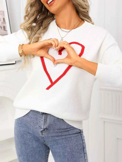 Valentine's Day Heart Graphic Dropped Shoulder Sweater - Fashions Envy