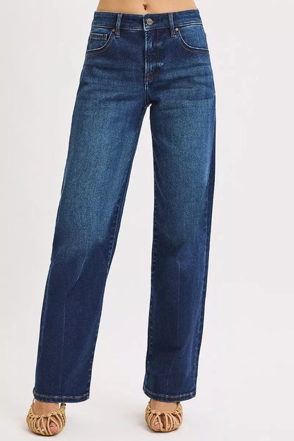 RISEN Wide Baggy Jeans Women - Mid Rise Relaxed Fit - Fashions Envy