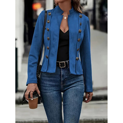 Women's Faux Suede Notch Lapel Open Front Blazer