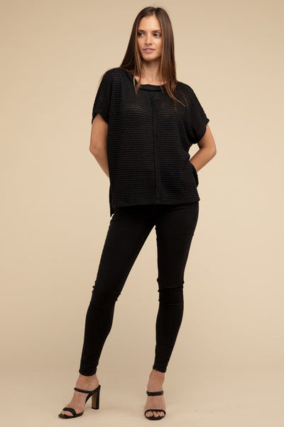 Dolman Short Sleeve Jacquard Sweater - Fashions Envy