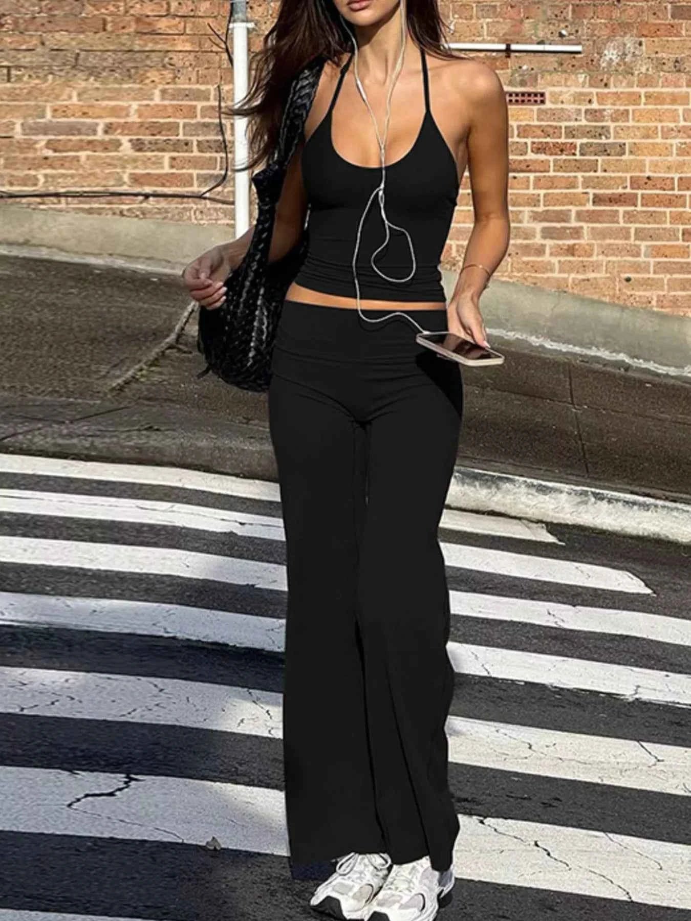 Halter Neck Crop Top and Pants Set