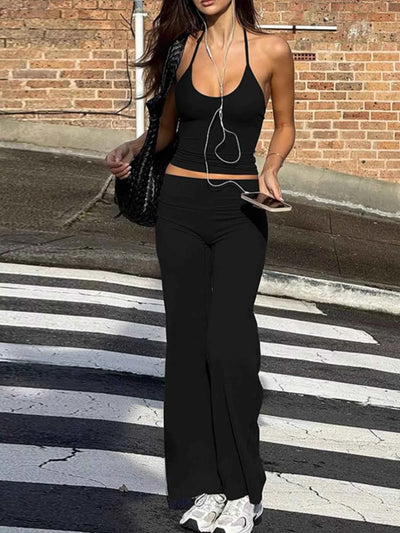 Halter Neck Crop Top and Pants Set