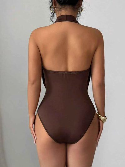Halter Neck Ruched Ring Detail Bodysuit