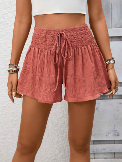 Smocked Waist Shorts - Drawstring Elastic Casual Fit