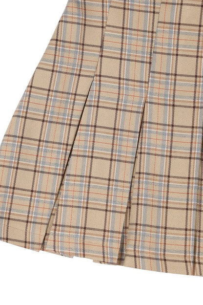 Plaid Pleated Side Zipper Mini Skirt