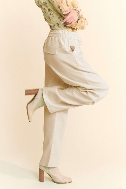 Cream Drawstring Wide Leg Sweatpants