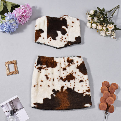 Printed Two Piece Set - Crop Top Backless Skirt Party Outfit