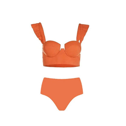 Three-Piece Bikini Set - Orange Swimsuit Style
