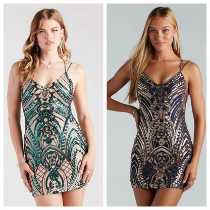 Sequin Backless Mini Dress - One-Shoulder Party Style