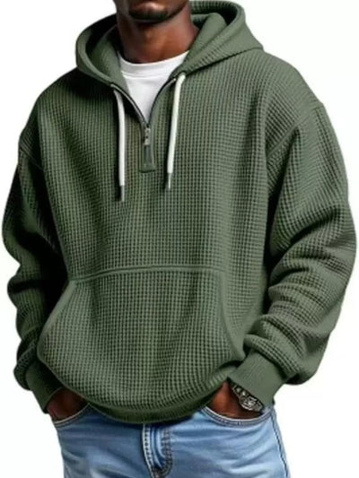 Waffle Knit Half-Zip Hoodie Men - Textured Cotton Blend - Fashions Envy