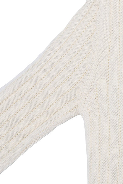 Ivory Variegated Ribbed V-Neck Sweater