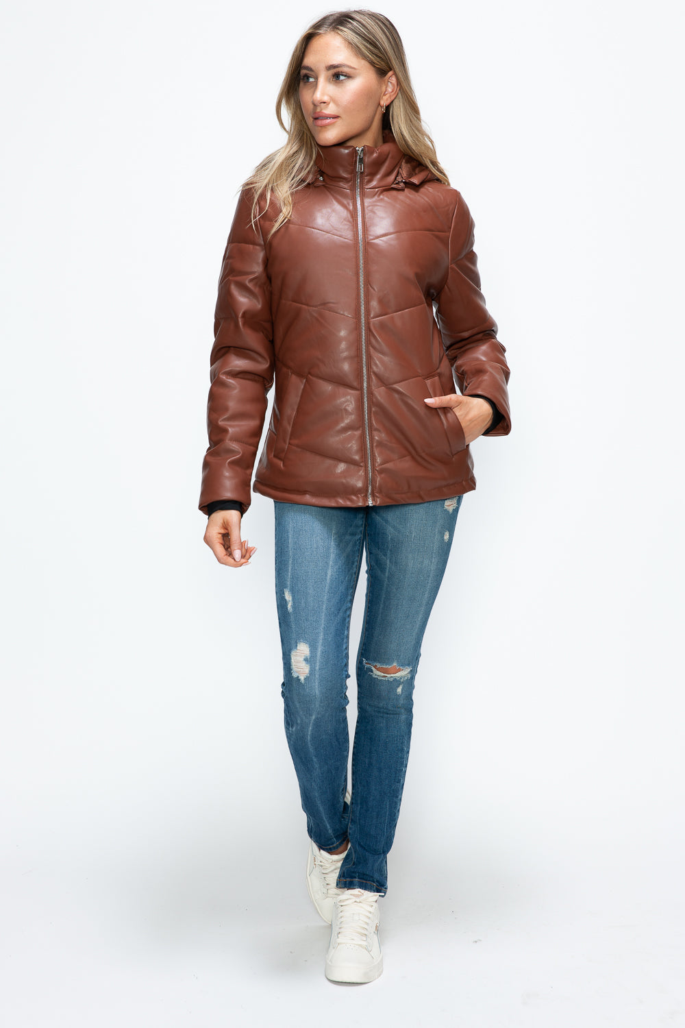 Brandy Pocketed Zip Up Puffer Jacket with Removable Hood