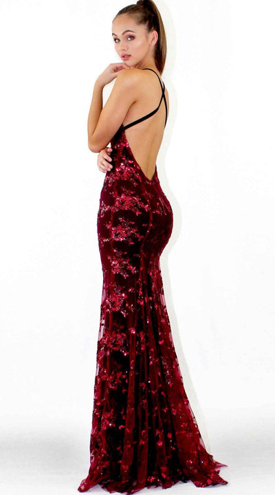 Sequin Lace-Up Back Maxi Dress - Deep V-Neck Spaghetti Strap Gown
