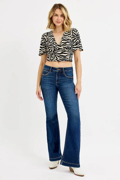 RISEN Full SIze Tummy Control Mid Rise Flare Jeans Plus SIze - Fashions Envy