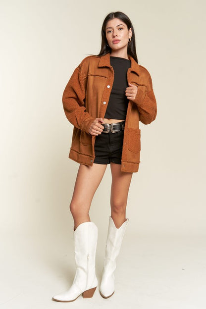 Oversized Sherpa Lined Soft Suede Jacket