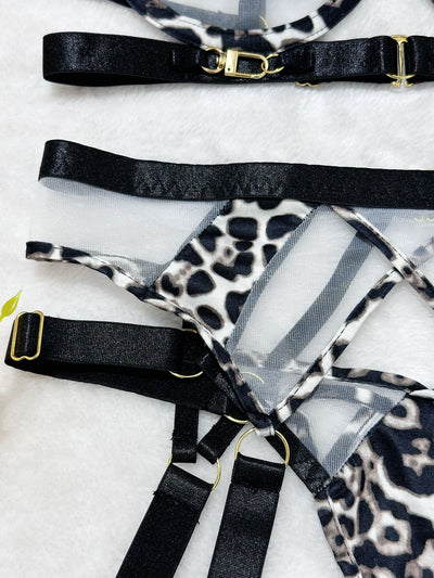 Leopard Print Lingerie - Mesh Waist Shaping Set - Fashions Envy