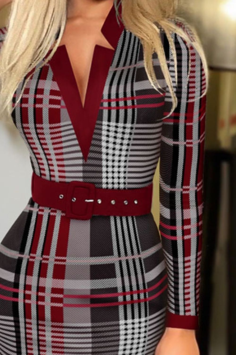 Printed Notched Long Sleeve Wrap Midi Dress