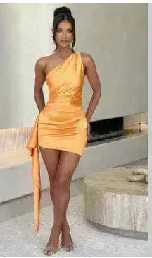 Backless One-shoulder Sleeveless Sexy Mini Dress - Fashions Envy