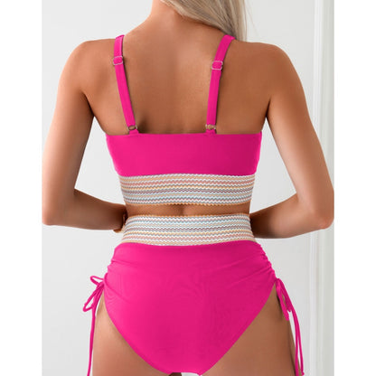 Women's High Waisted Bikini Sets - Two Piece Tummy Control Color Block Swimsuit