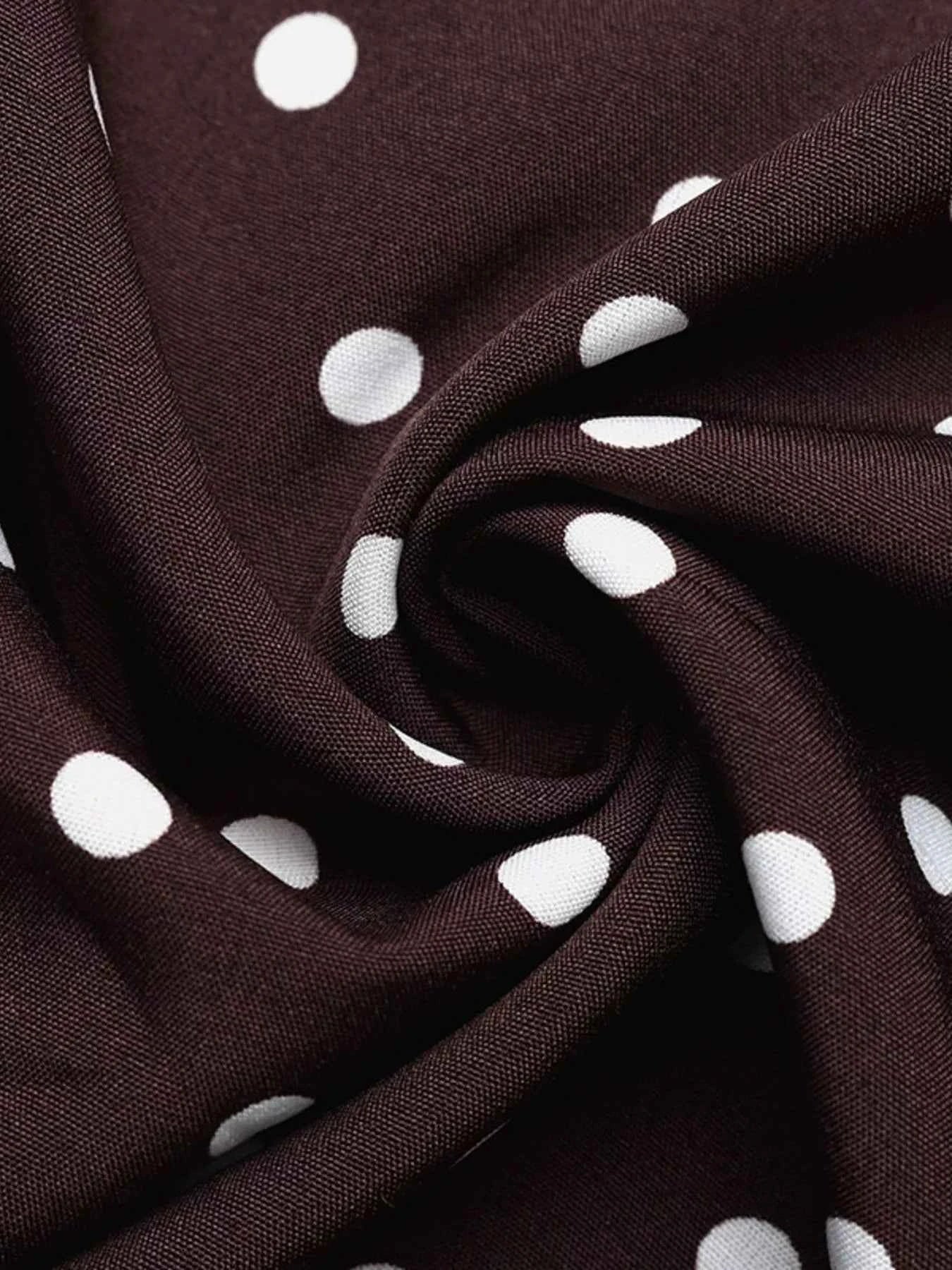 Polka Dot Halter Maxi Dress - Tie Neck Brown Print