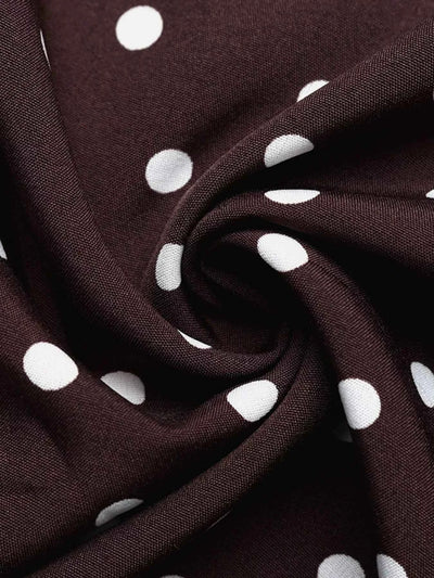 Polka Dot Halter Maxi Dress - Tie Neck Brown Print