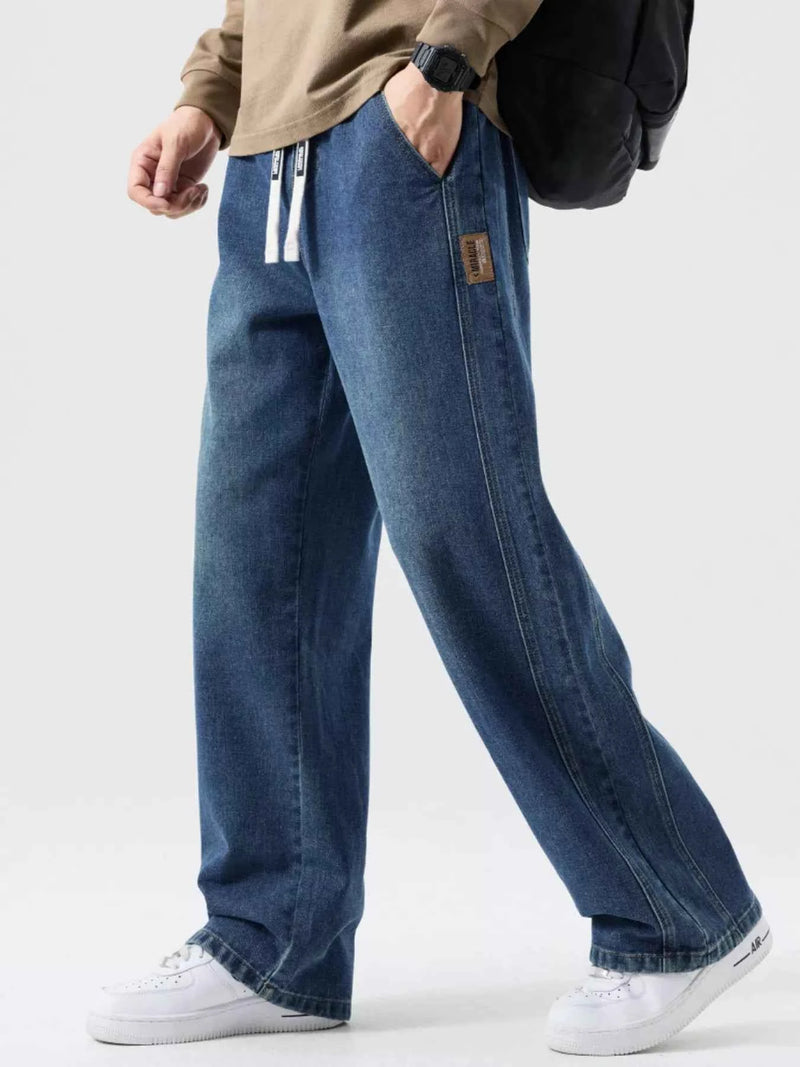 Men's Plus Size Casual Drawstring Wide-Leg Jeans