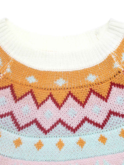 White Fair Isle Sweater - Colorful Pattern Design - Fashions Envy