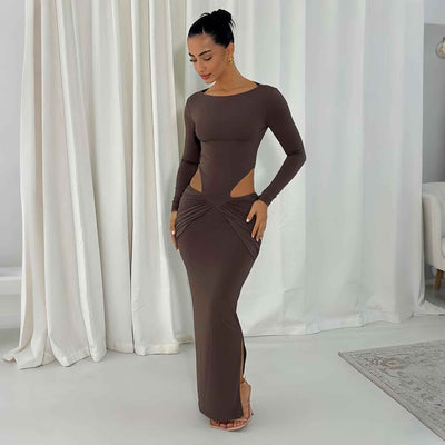 Sexy Elegant Hollow-Out Waist Long Sleeve Bodycon Dress