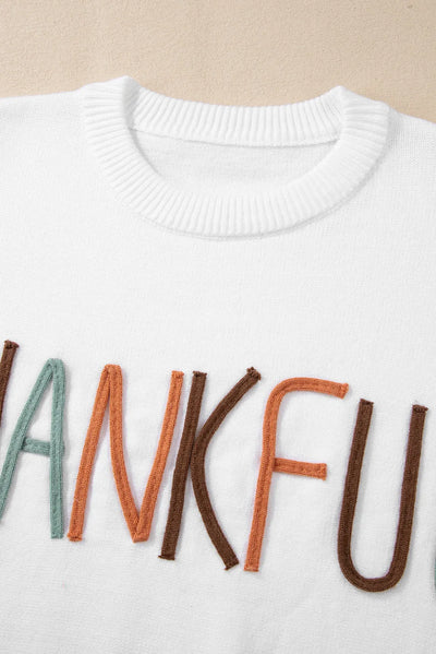 THANKFUL Round Neck Long Sleeve Knit Top - Fashions Envy