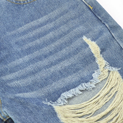 High-Waist Heavy Destroy Jeans - Distressed Ripped Denim