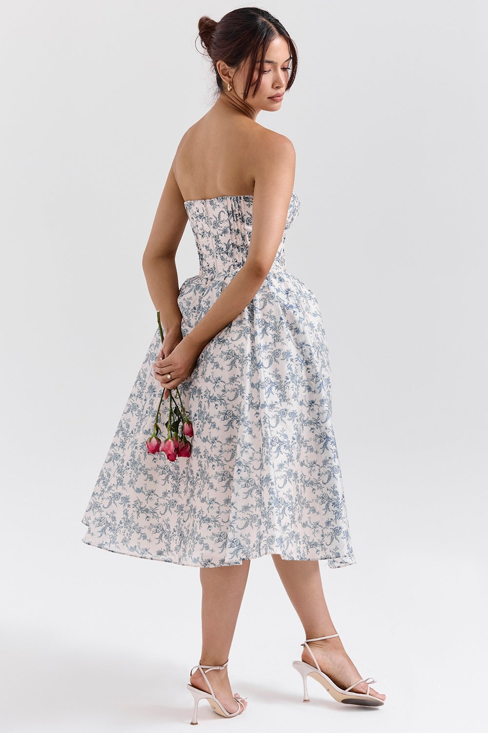 Sweetheart Midi Dress - Strapless Flared A-Line Skirt