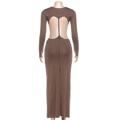 Backless Long Sleeve Dress - Hollowed Out Bodycon - Fashions Envy
